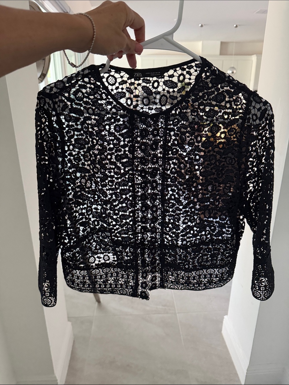 Zara Black Crocheted Lace Blazer Jacket